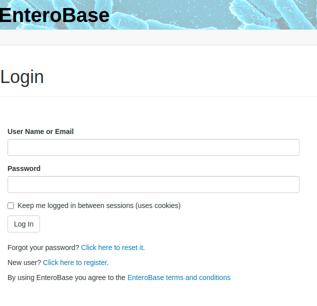 Warwick EnteroBase Login Form