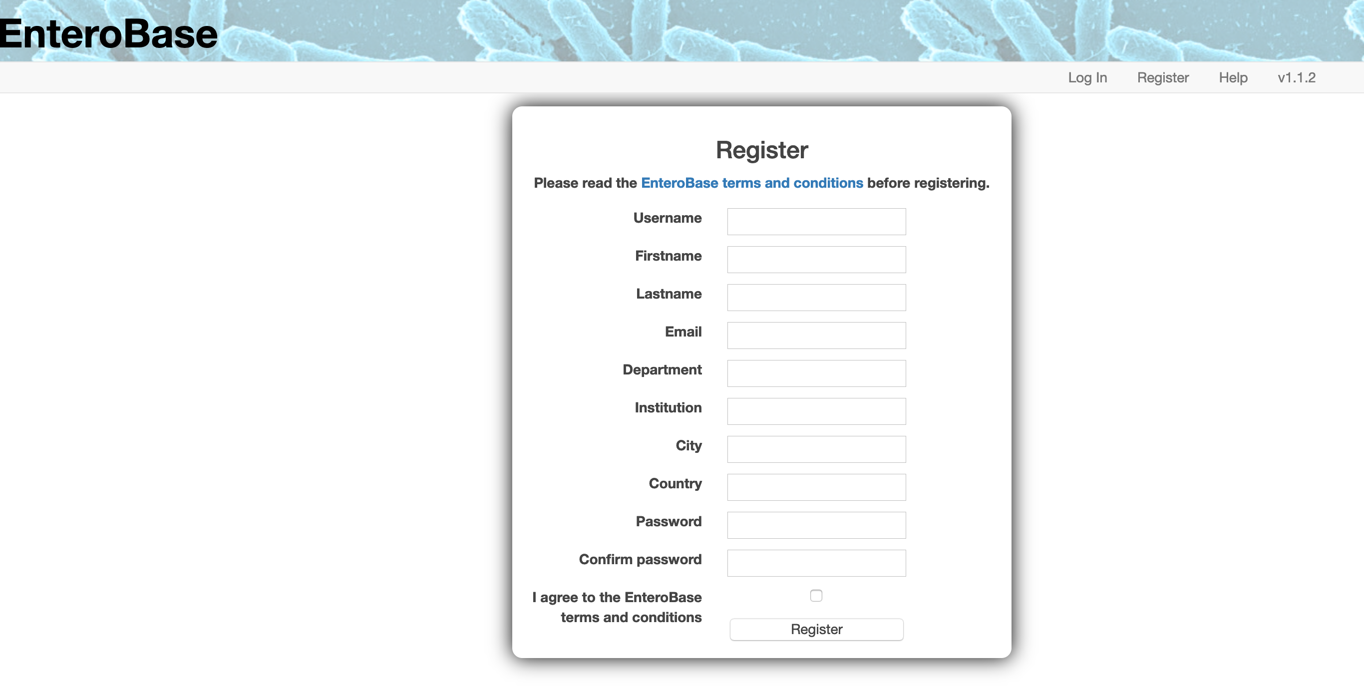 Central EnteroBase User Registration Form